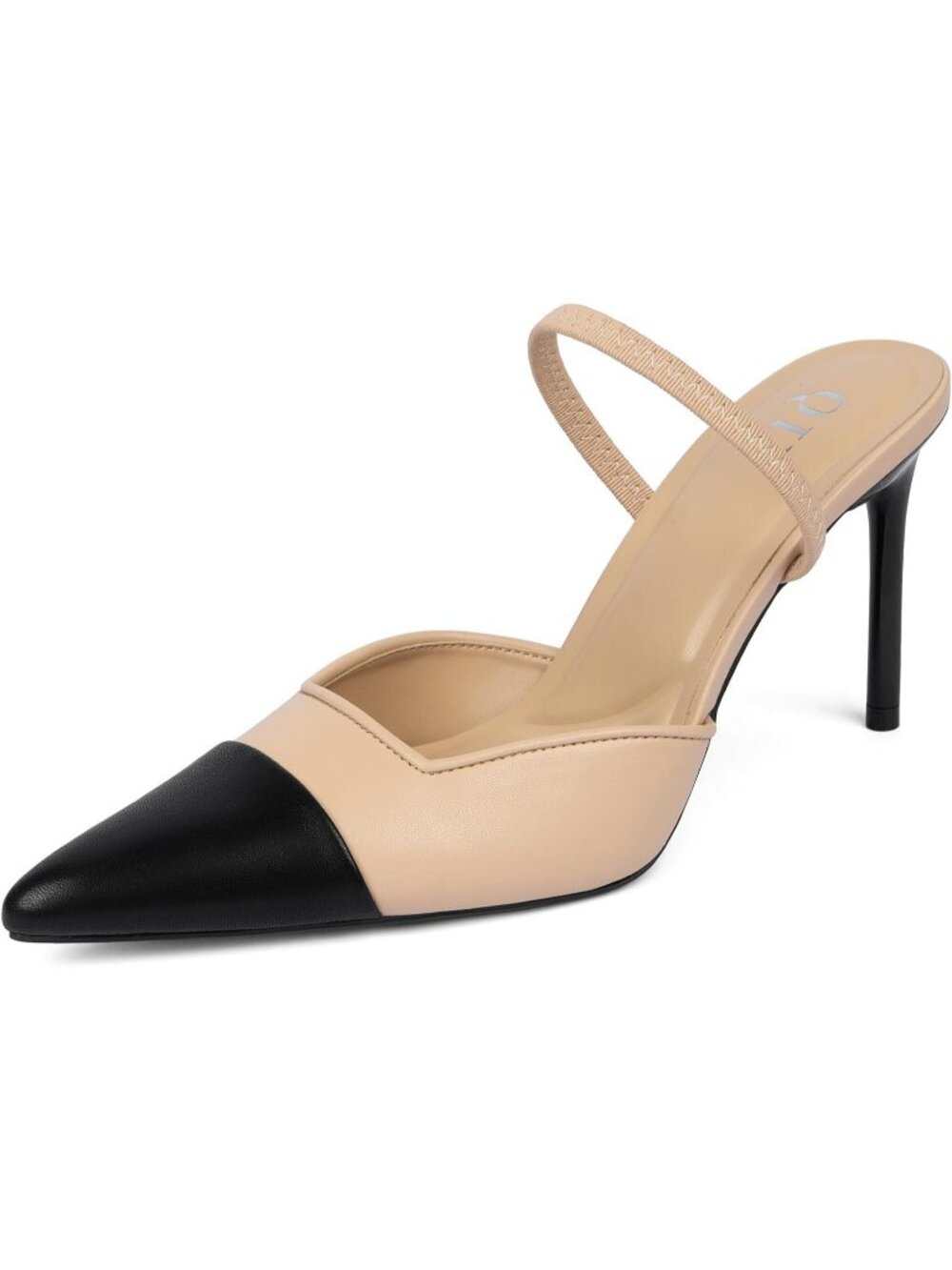 Womens Nude Pu Leather Closed Pointed Toe Sexy Slip on Backless High Heel Sandal